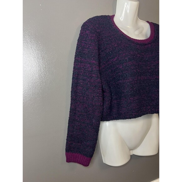 Kerisma Sweater Womens M/L Purple Black Marled Cropped Scoop Neck Knit Pullover - Picture 2 of 6